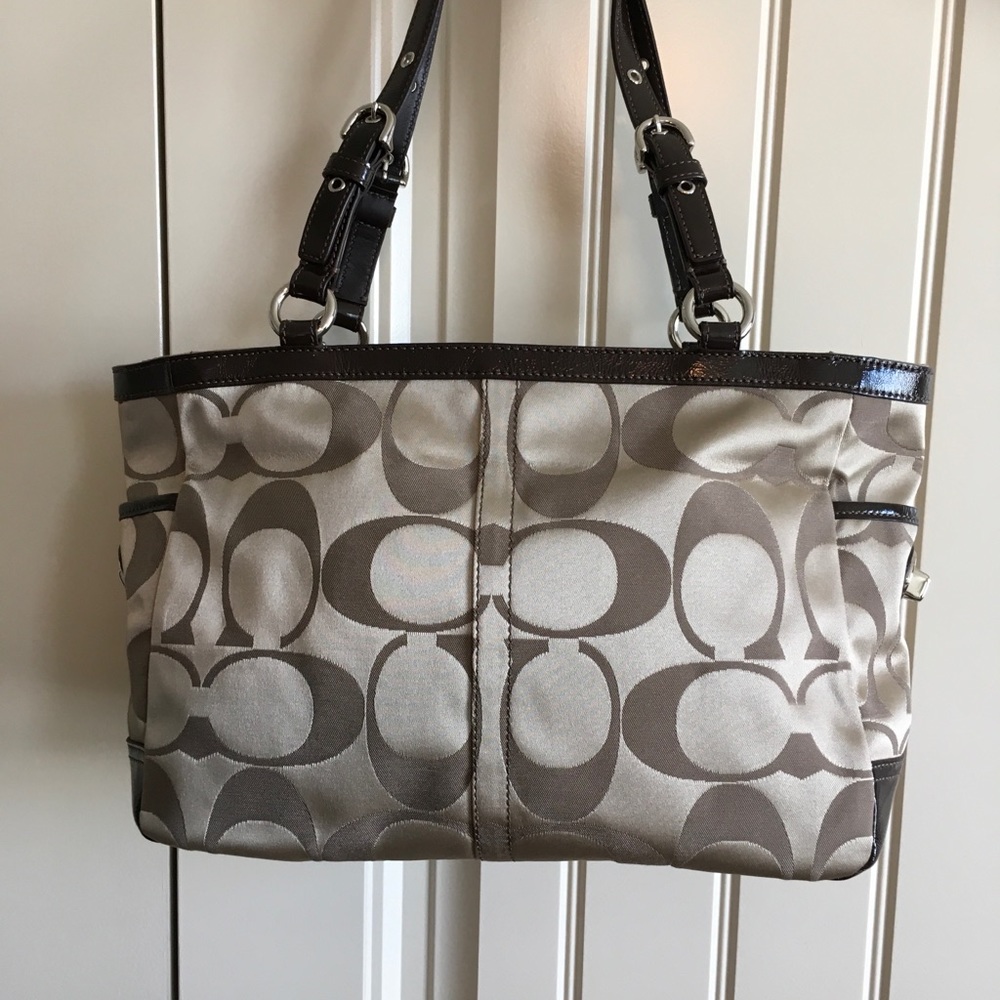 Coach Signature Jacquard Fabric & Leather Tote - Picture 6 of 8